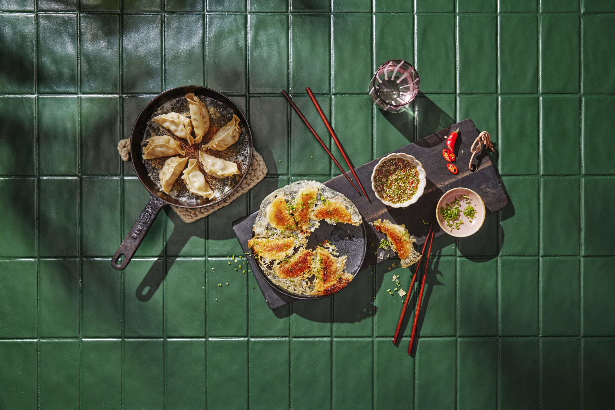 Krispig gyoza med färsfyllning