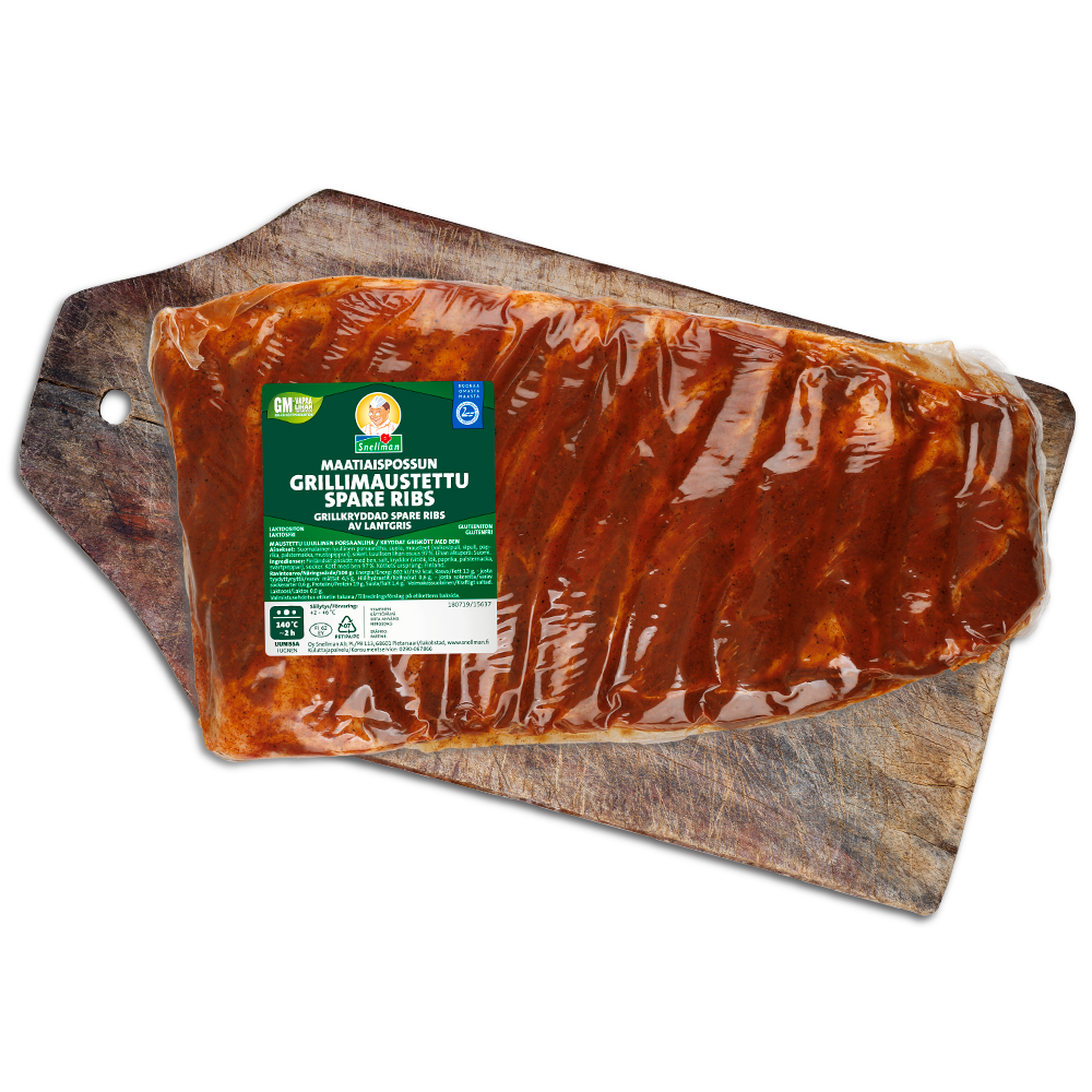 Maatiaispossun grillimaustettu spare ribs Snellmanin tuotteet